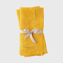 Load image into Gallery viewer, Gold trim dinner napkins, yellow, set of two