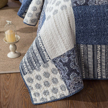 Load image into Gallery viewer, DaDa Bedding Bohemian Denim Blue Elegance Patchwork Cotton Bedspread Set (JHW-660)