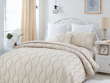 Load image into Gallery viewer, DaDa Bedding Soft Charming French Country Ruffles Quilted Cotton Bedspread Set - Ivory Cream Tan (JHW873)