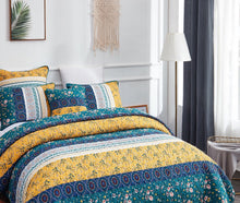 Load image into Gallery viewer, DaDa Bedding Bohemian Patchwork Bed of Wild Flowers Floral Gardenia Green Bedspread Set (JHW-886)