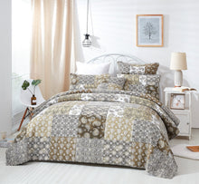 Load image into Gallery viewer, DaDa Bedding Bohemian Olive Brown Moroccan Paisley Floral Filigree Patchwork Cotton Bedspread Set (JHW-885)