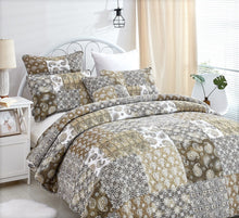 Load image into Gallery viewer, DaDa Bedding Bohemian Olive Brown Moroccan Paisley Floral Filigree Patchwork Cotton Bedspread Set (JHW-885)