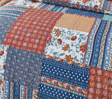 Load image into Gallery viewer, DaDa Bedding Bohemian Vibes Mediterranean Blue Floral Patchwork Quilted Bedspread Set  (JHW878)