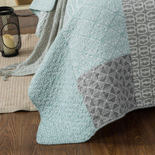 Load image into Gallery viewer, DaDa Bedding Contemporary Mint Green Grey Geometric Cotton Quilted Bedspread Set (JHW-804)