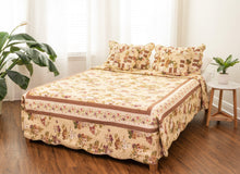 Load image into Gallery viewer, DaDa Bedding Vintage Cottage Rose Garden Floral Ivory Yellow Cotton Scalloped Quilted Bedspread Set (DXJ103478)