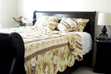 Load image into Gallery viewer, DaDa Bedding Vintage Cottage Rose Garden Floral Ivory Yellow Cotton Scalloped Quilted Bedspread Set (DXJ103478)