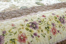 Load image into Gallery viewer, DaDa Bedding Vintage Cottage Rose Garden Floral Ivory Yellow Cotton Scalloped Quilted Bedspread Set (DXJ103478)