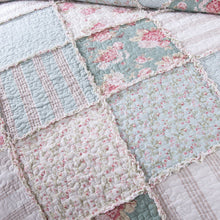 Load image into Gallery viewer, DaDa Bedding Hint of Mint Floral Pastel Cotton Patchwork Ruffle Bedspread Set (JHW-3036)
