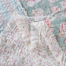 Load image into Gallery viewer, DaDa Bedding Hint of Mint Floral Pastel Cotton Patchwork Ruffle Bedspread Set (JHW-3036)