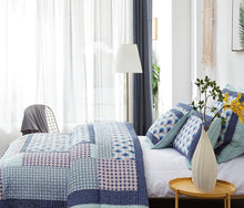 Load image into Gallery viewer, DaDa Bedding Mediterranean Blue Mint Green Patchwork Quilted Bedspread Set (JHW-884)