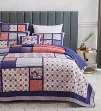 Load image into Gallery viewer, DaDa Bedding Peachy Pink Floral Blossoms Plum Purple Patchwork Quilted Bedspread Set - Designed in USA (JHW877)