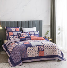 Load image into Gallery viewer, DaDa Bedding Peachy Pink Floral Blossoms Plum Purple Patchwork Quilted Bedspread Set - Designed in USA (JHW877)