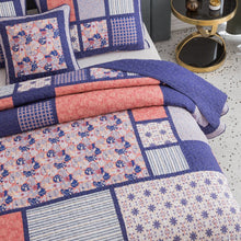Load image into Gallery viewer, DaDa Bedding Peachy Pink Floral Blossoms Plum Purple Patchwork Quilted Bedspread Set - Designed in USA (JHW877)