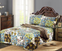 Load image into Gallery viewer, Tache Mystical Forest Green Blue Leaves Cotton Quilt Set (KST1504)