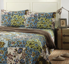 Load image into Gallery viewer, Tache Mystical Forest Green Blue Leaves Cotton Quilt Set (KST1504)