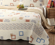 Load image into Gallery viewer, Tache Geometric Cubic Squares Ivory Scalloped Retro Cotton Quilt Bedspread Set (DSW009)