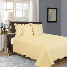 Load image into Gallery viewer, Tache Buttercup Puffs Yellow Diamond Matelasse Scalloped Quilt Set