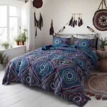 Load image into Gallery viewer, DaDa Bedding Farmhouse Bohemian Native Rustic Navy Blue Geometric Diamond Shapes Bedspread Set (KSX-001)