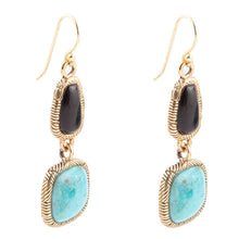 Load image into Gallery viewer, Black Onyx and Blue turquoise Golden Bronze Drop Earrings