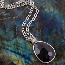 Load image into Gallery viewer, Black Onyx and Sterling Silver Teardrop Pendant Necklace