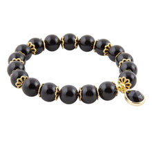 Load image into Gallery viewer, Black Onyx Gold Tone Beaded Stretch Bracelet