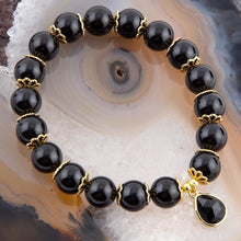 Load image into Gallery viewer, Black Onyx Gold Tone Beaded Stretch Bracelet