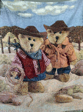 Load image into Gallery viewer, Tache Teddy Bear Western Cowboy Tapestry Throw with Fringe (2173)