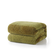 Load image into Gallery viewer, Tache Solid Embossed Green Olive Chartreuse Sherpa Throw Blanket (62096)