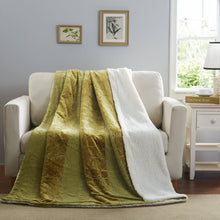 Load image into Gallery viewer, Tache Solid Embossed Green Olive Chartreuse Sherpa Throw Blanket (62096)