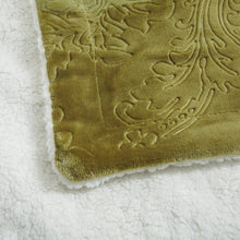 Load image into Gallery viewer, Tache Solid Embossed Green Olive Chartreuse Sherpa Throw Blanket (62096)