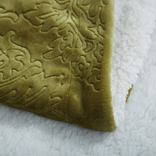 Load image into Gallery viewer, Tache Solid Embossed Green Olive Chartreuse Sherpa Throw Blanket (62096)