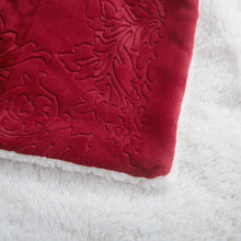 Load image into Gallery viewer, Tache Solid Embossed Merlot Red Reversible Sherpa Throw Blanket (62087)