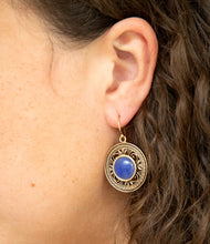 Load image into Gallery viewer, Blue Agate and Golden Detail Drop Earrings