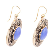 Load image into Gallery viewer, Blue Agate and Golden Detail Drop Earrings