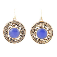 Load image into Gallery viewer, Blue Agate and Golden Detail Drop Earrings