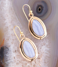 Load image into Gallery viewer, Blue Agate Golden Drop Earrings