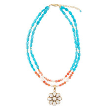 Load image into Gallery viewer, Blue and White Hibiscus Mother of Pearl Pendant and Necklace