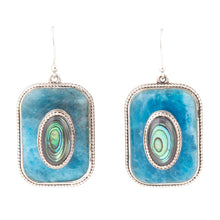 Load image into Gallery viewer, Blue Apatite and Abalone Stacked Sterling Silver Earrings