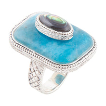 Load image into Gallery viewer, Blue Apatite and Abalone Stacked Sterling Silver Ring