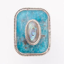 Load image into Gallery viewer, Blue Apatite and Abalone Stacked Sterling Silver Ring
