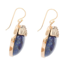 Load image into Gallery viewer, Blue Lapis Circle Golden Drop Earings