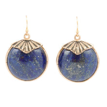 Load image into Gallery viewer, Blue Lapis Circle Golden Drop Earings