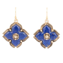 Load image into Gallery viewer, Blue Lapis Maltese Golden Cross Drop Earrings