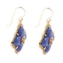 Load image into Gallery viewer, Blue Lapis Maltese Golden Cross Drop Earrings