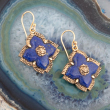 Load image into Gallery viewer, Blue Lapis Maltese Golden Cross Drop Earrings
