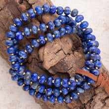 Load image into Gallery viewer, Blue Lapis Triple Strand Golden Bracelet Set