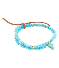 Load image into Gallery viewer, Blue Magnesite Golden Charm Stretch Bracelet Set