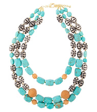Load image into Gallery viewer, Tulum Blue Magnesite Golden Statement Necklace