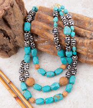 Load image into Gallery viewer, Tulum Blue Magnesite Golden Statement Necklace