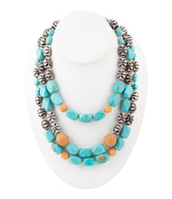 Load image into Gallery viewer, Tulum Blue Magnesite Golden Statement Necklace